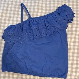 Abercrombie Kids Blue Lace Asymmetrical Shoulder Blouse